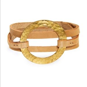 Brass ring wrap bracelet gold and light brown